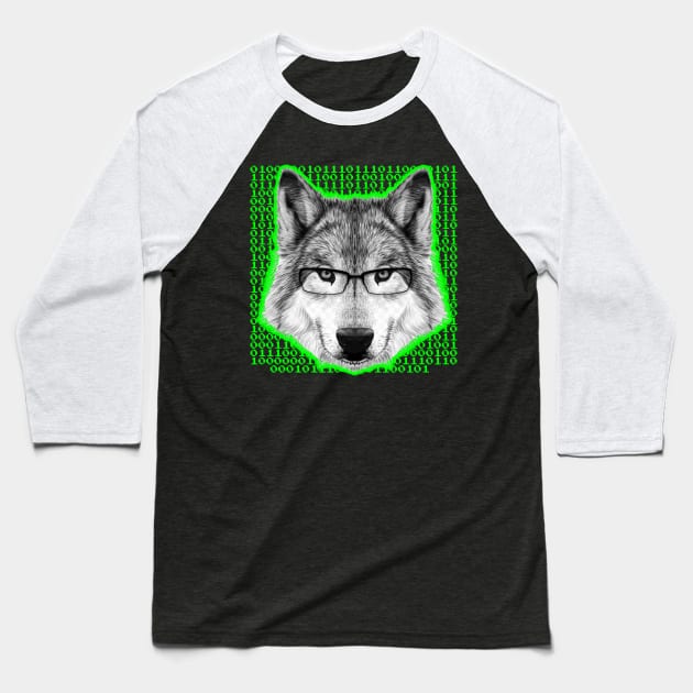 HACKER WOLF IS AWARE WOLF Baseball T-Shirt by TSOL Games